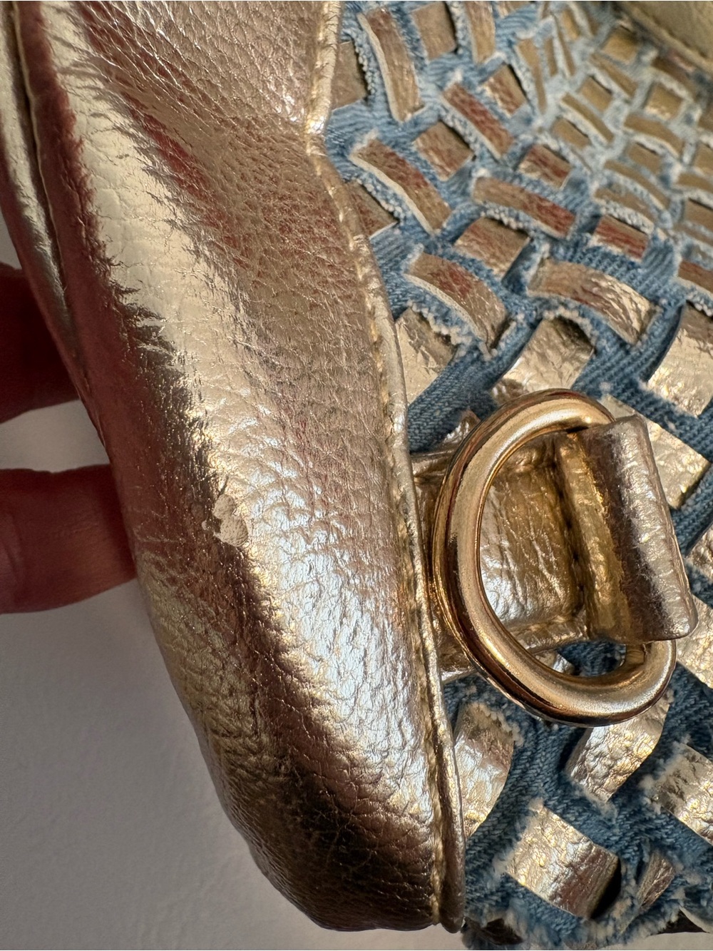 Purse / Backpack Bag Light Blue Denim Gold Rhinestones Pockets Adjustable Straps - Picture 16 of 16